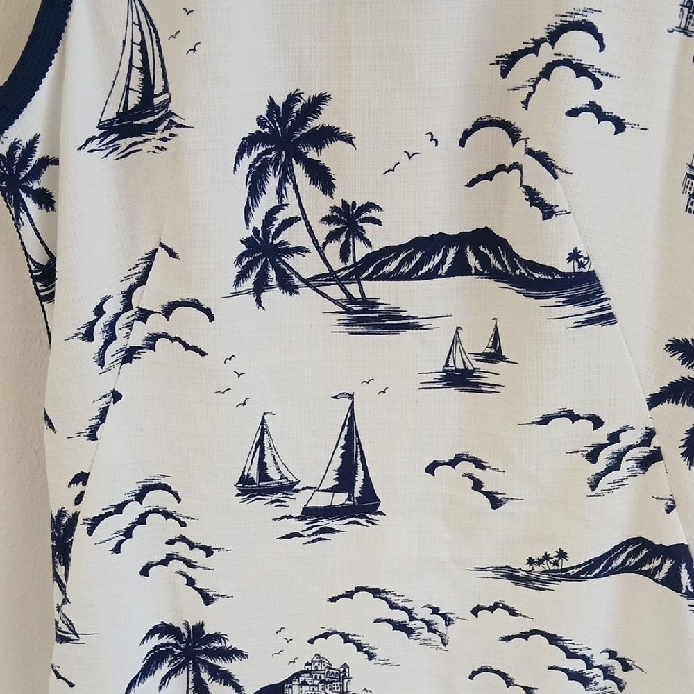 Hobbs London Dress White With Navy Nautical Print Sleeveless Size 2 - Picture 3 of 10